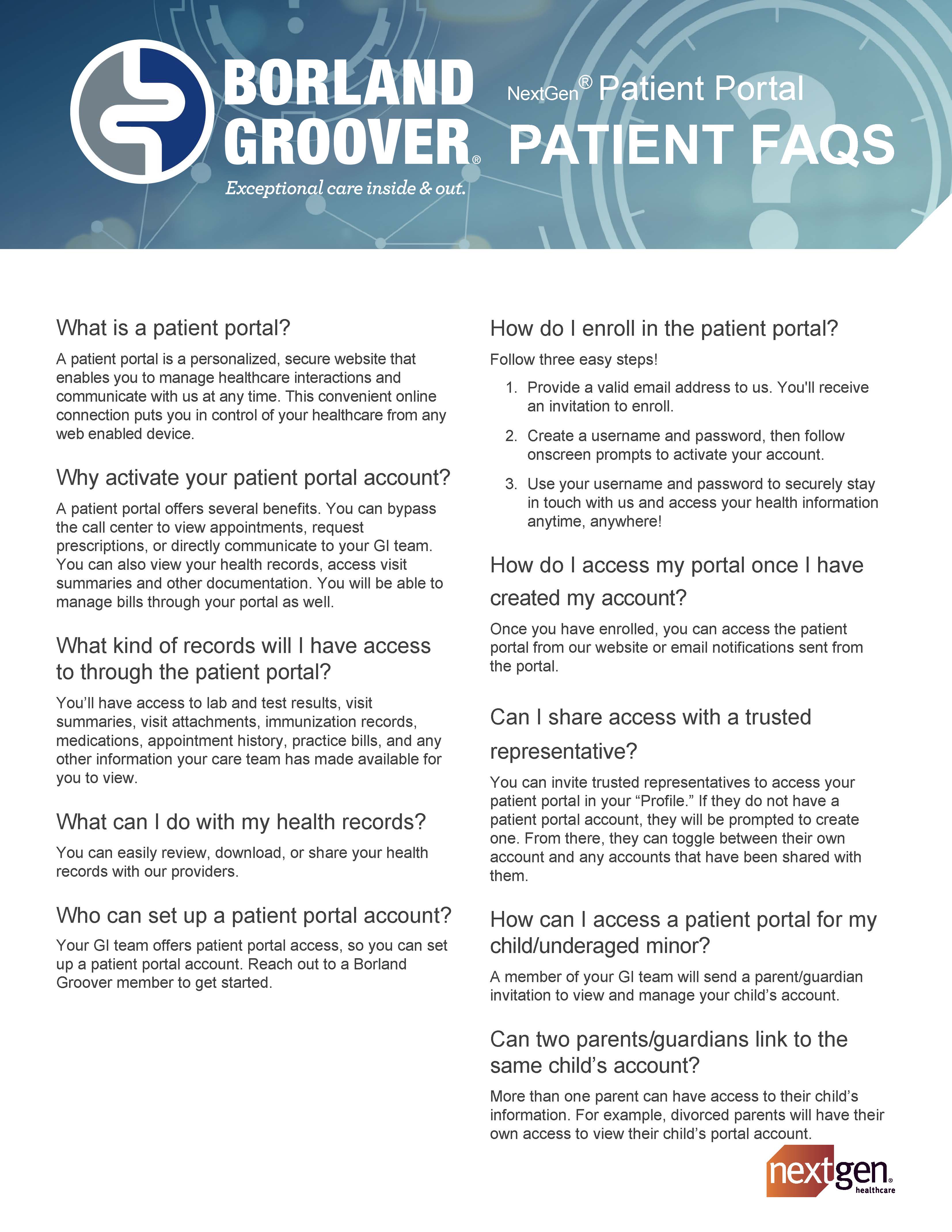Borland Groover Patient Portal FAQ