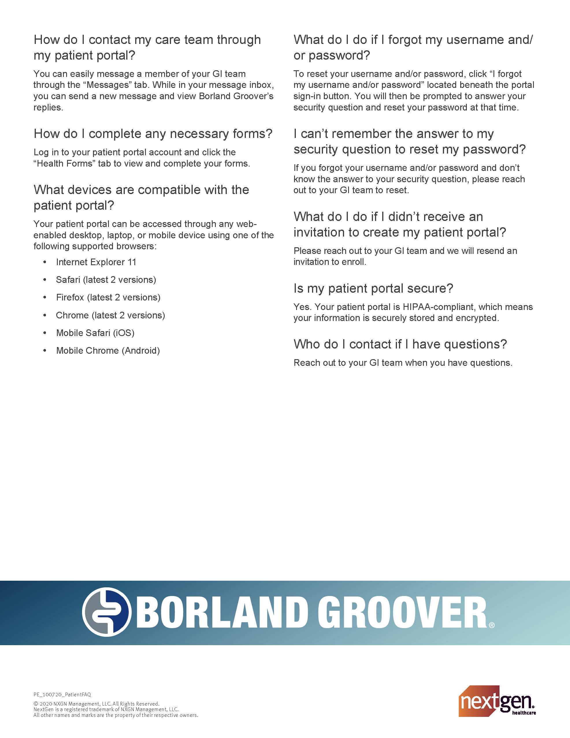 Borland Groover Patient Portal FAQ2