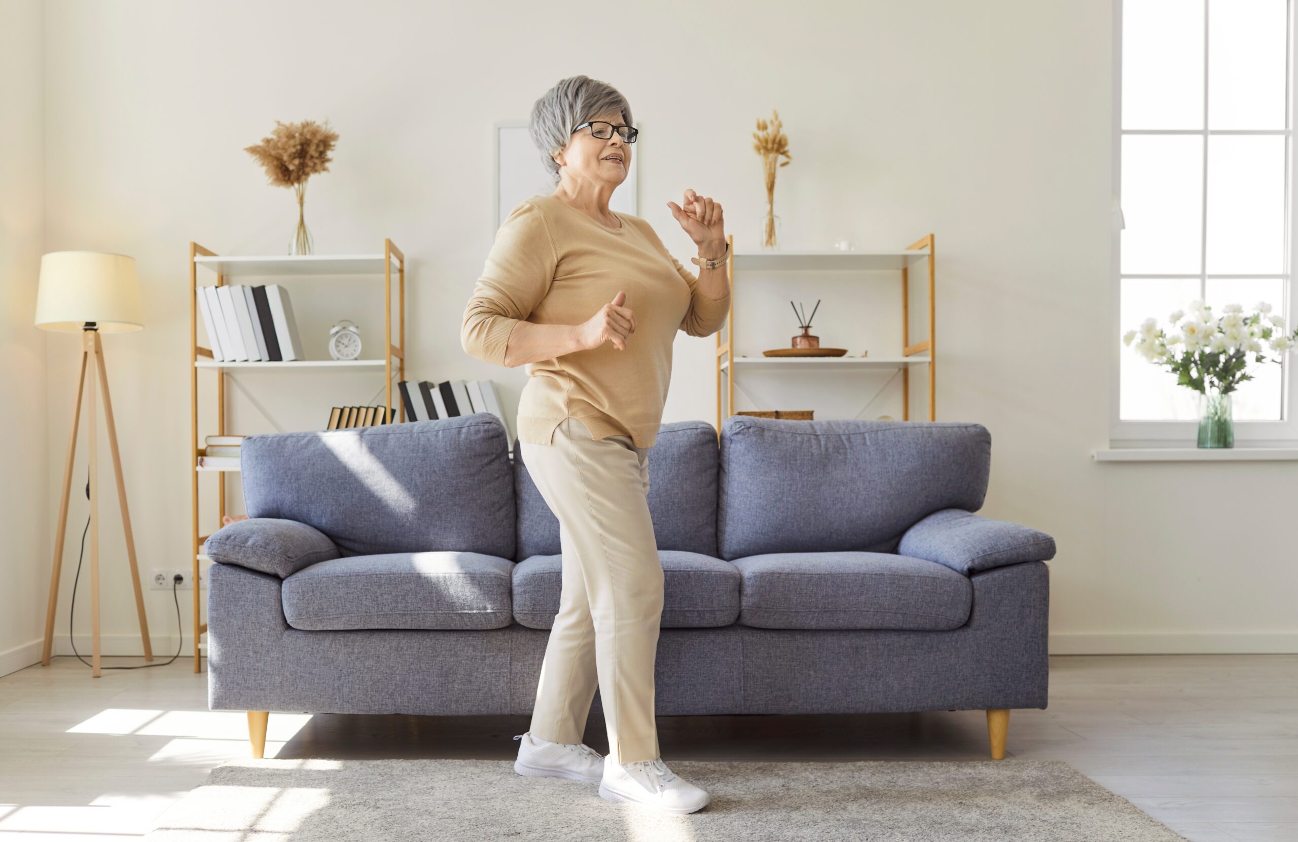 Adult confidently going about daily activities at home.